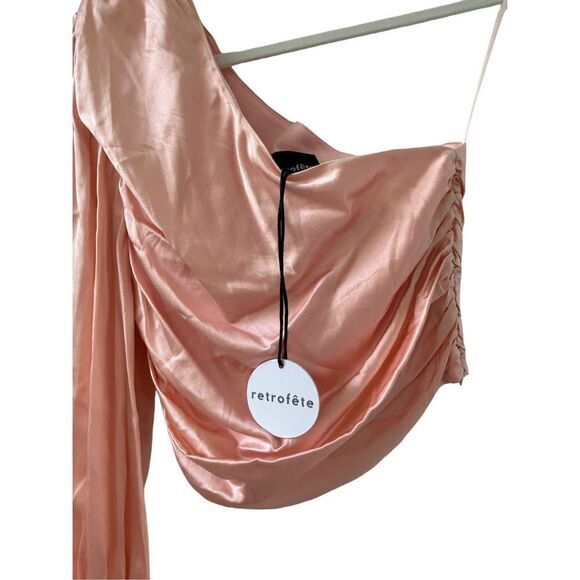 Retrofête Rylie Silk-Blend One Shoulder Crop Top Women’s Blush Pink Size Small - Picture 4 of 10